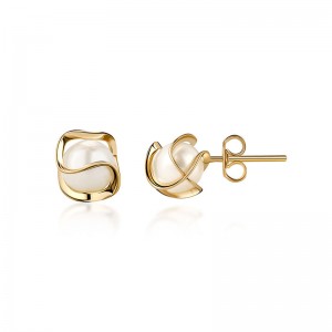 Bông taingọc trai lồng mạ vàng 18K Hongde, 4MM