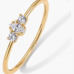 Vàng 18K thanh lịch-Vòng 925 chiếcnhẫn bạc Sterling với Marquise và Round-Cắt đá zirconia khối - bannhạc tham gia xếp chồng tối giản